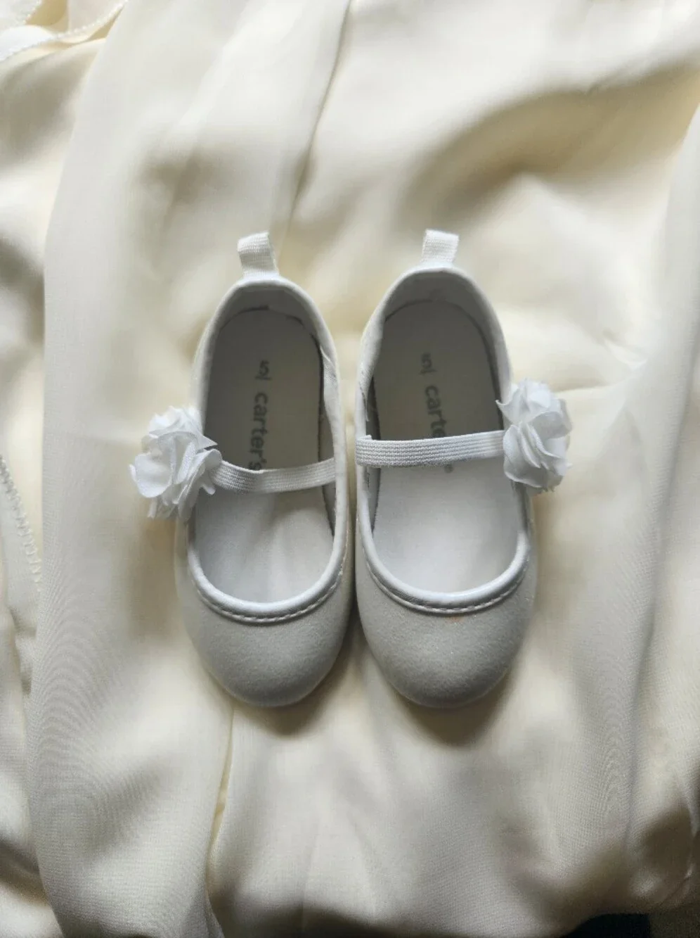 Carter's Size 5 White Sparkle Flower Girl  Holiday Shoes Ballet Flats